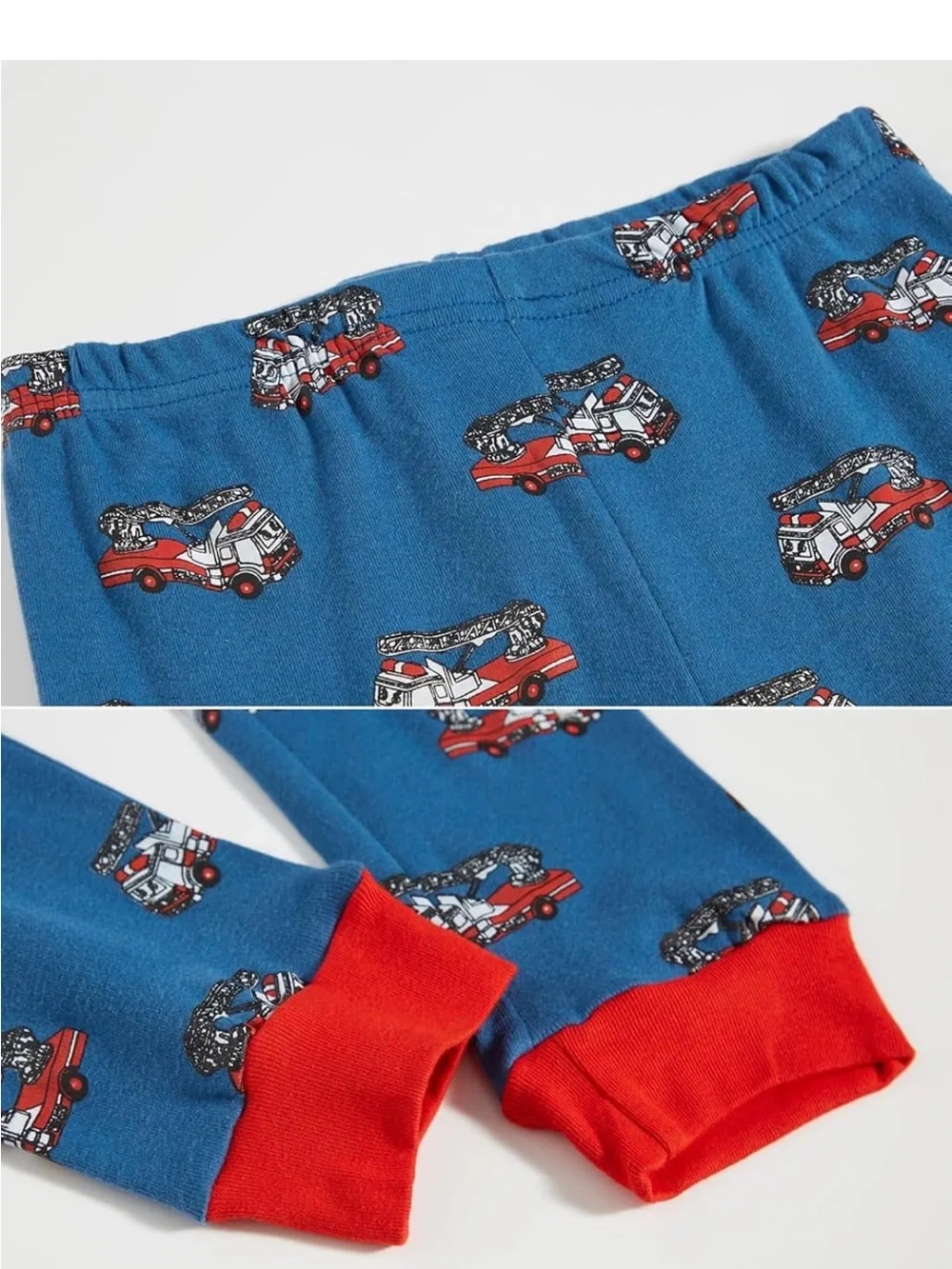 Blue Fire Truck Print Kids Pajama Set with Red Trim - 6